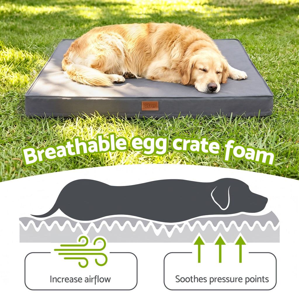 Orthopedic Egg-Crate Foam Dog Bed — Water-Resistant, Large (Grey)
