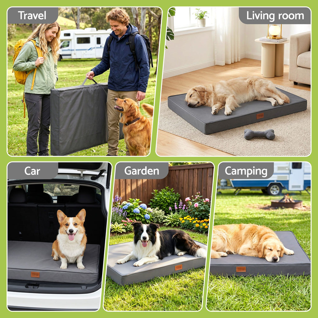 Orthopedic Egg-Crate Foam Dog Bed — Water-Resistant, Large (Grey)