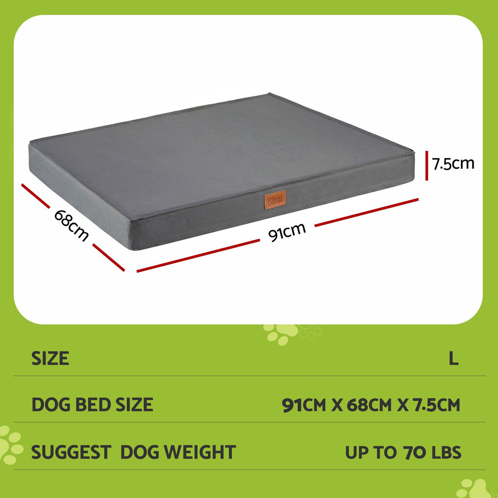 Orthopedic Egg-Crate Foam Dog Bed — Water-Resistant, Large (Grey)