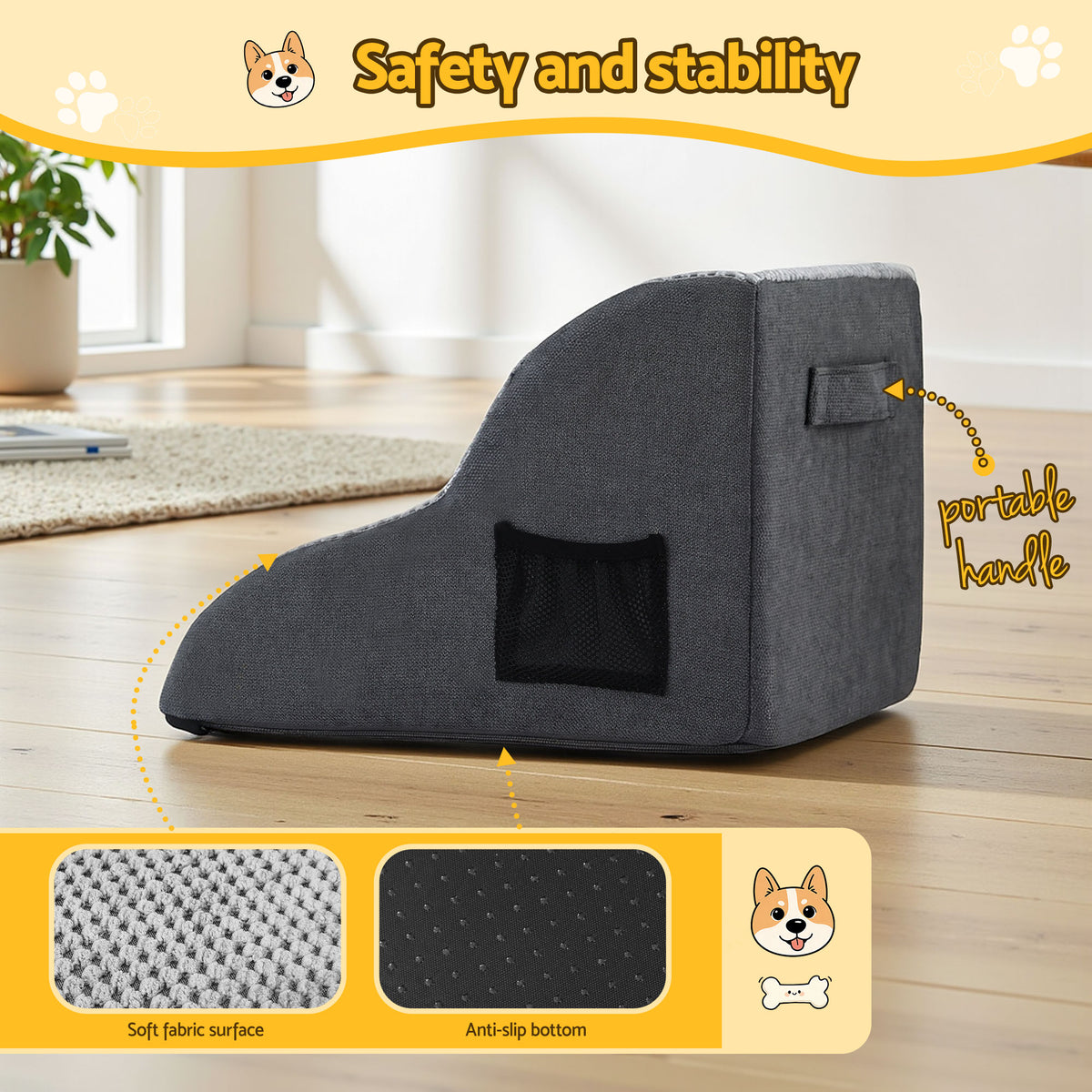 2-Step Foam Pet Stairs — Non-Slip Steps for Beds & Sofas