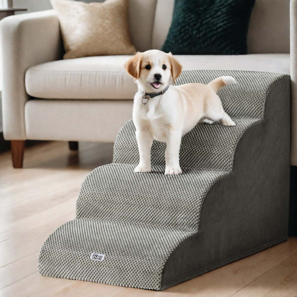4-Step Foam Pet Stairs — Non-Slip Steps for High Beds