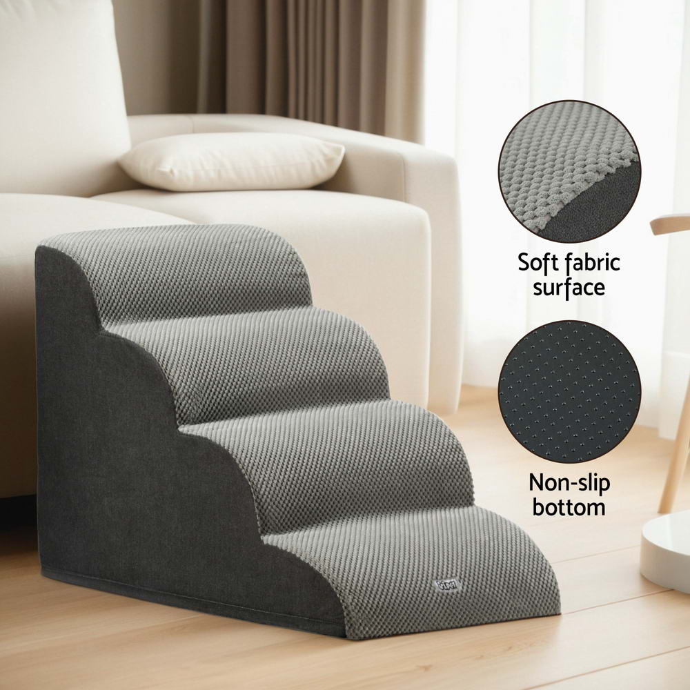 4-Step Foam Pet Stairs — Non-Slip Steps for High Beds