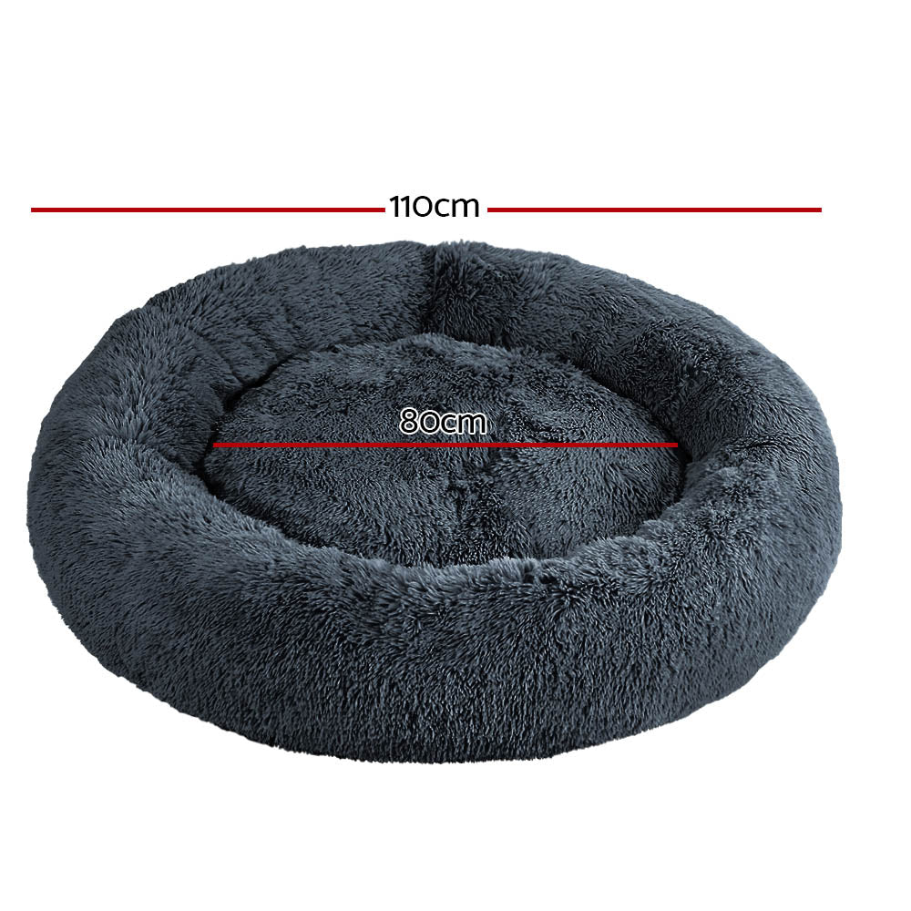 Calming Donut Dog Bed — Extra Large Plush, 110cm (Dark Grey)