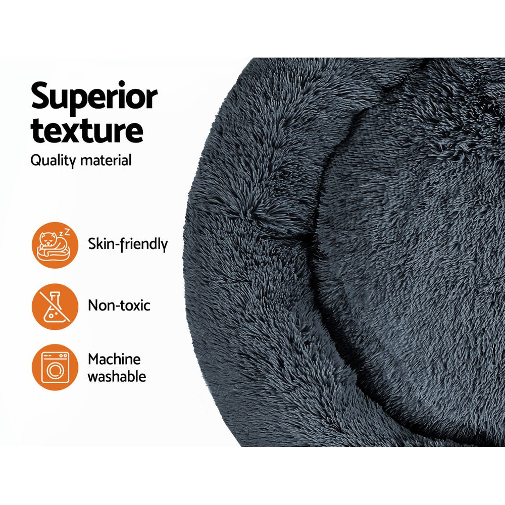 Calming Donut Dog Bed — Extra Large Plush, 110cm (Dark Grey)