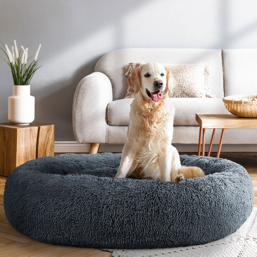 Calming Donut Dog Bed — Extra Large Plush, 110cm (Dark Grey)