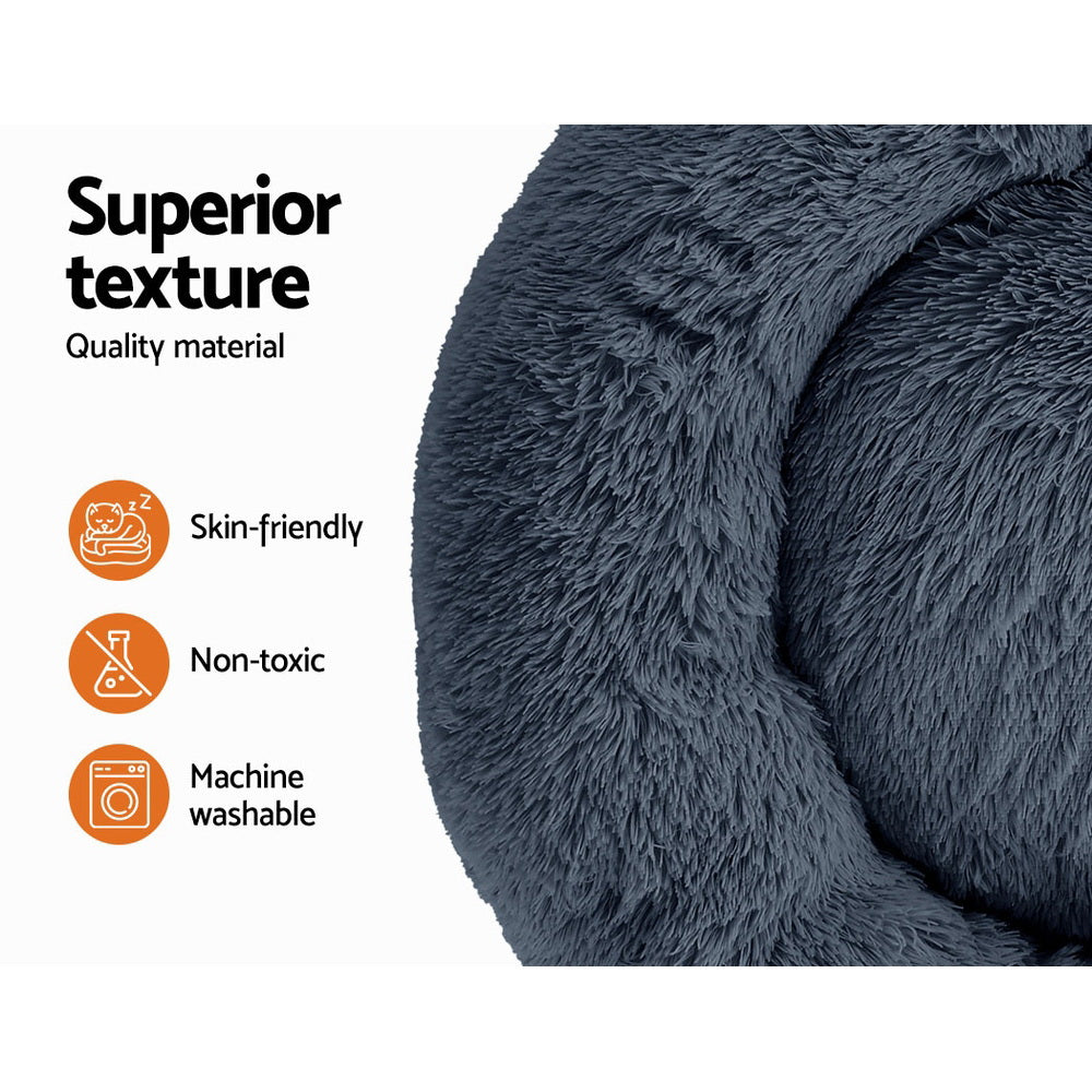 Calming Donut Pet Bed — Soft Plush, 90cm (Dark Grey)