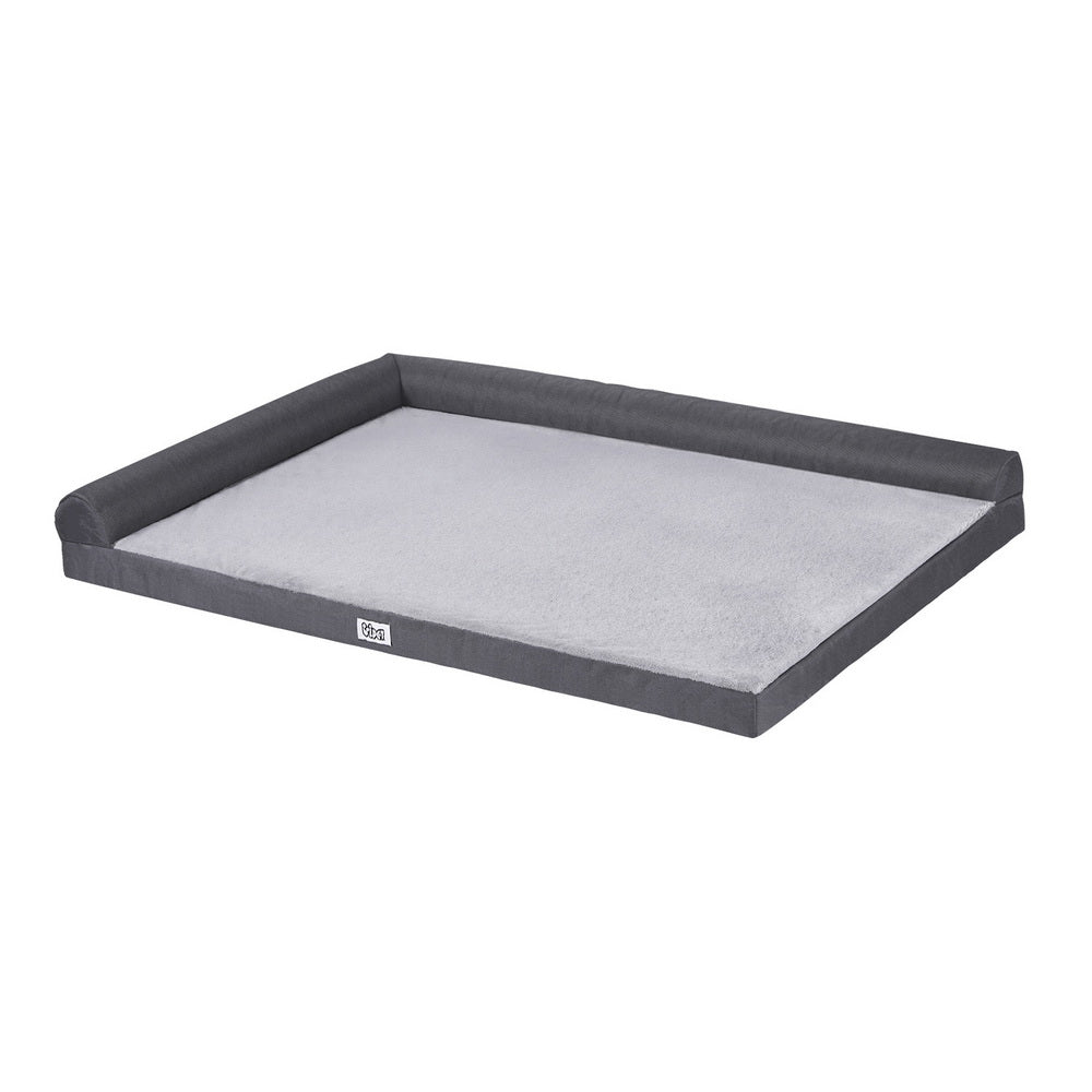 Calming Sofa Dog Bed — Egg-Crate Foam with Bolster, Large (Grey)