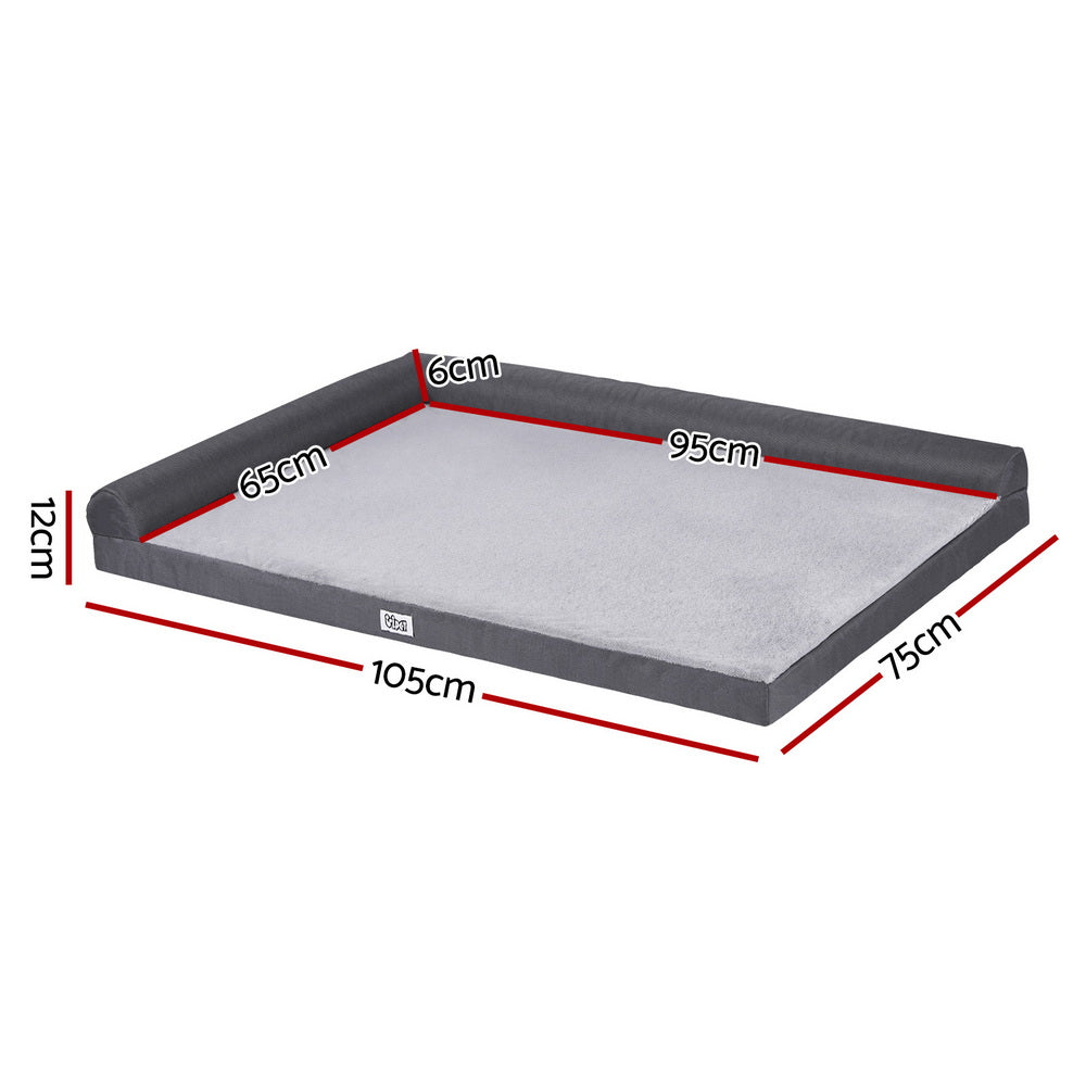 Calming Sofa Dog Bed — Egg-Crate Foam with Bolster, Large (Grey)