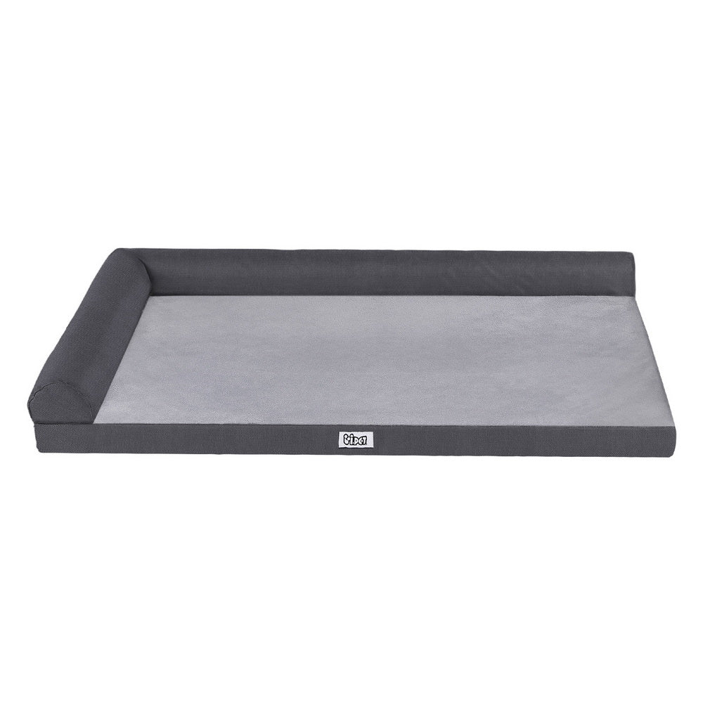 Calming Sofa Dog Bed — Egg-Crate Foam with Bolster, Large (Grey)