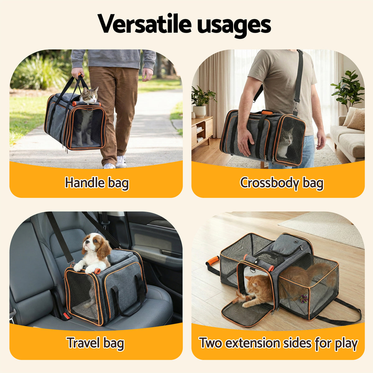 Expandable Pet Carrier Bag — Foldable Travel Carrier for Cats & Small Dogs