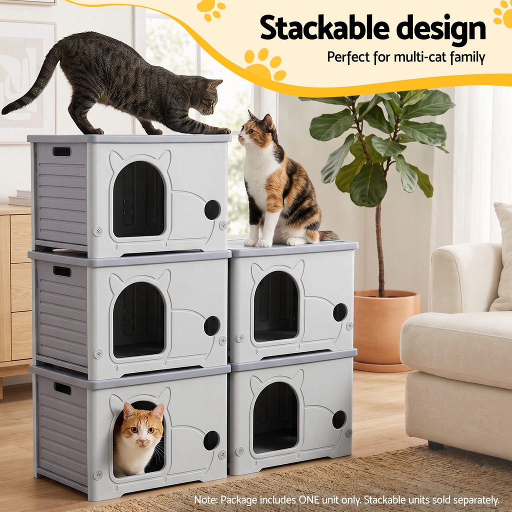 Weatherproof Outdoor Cat House — Stackable Insulated Shelter