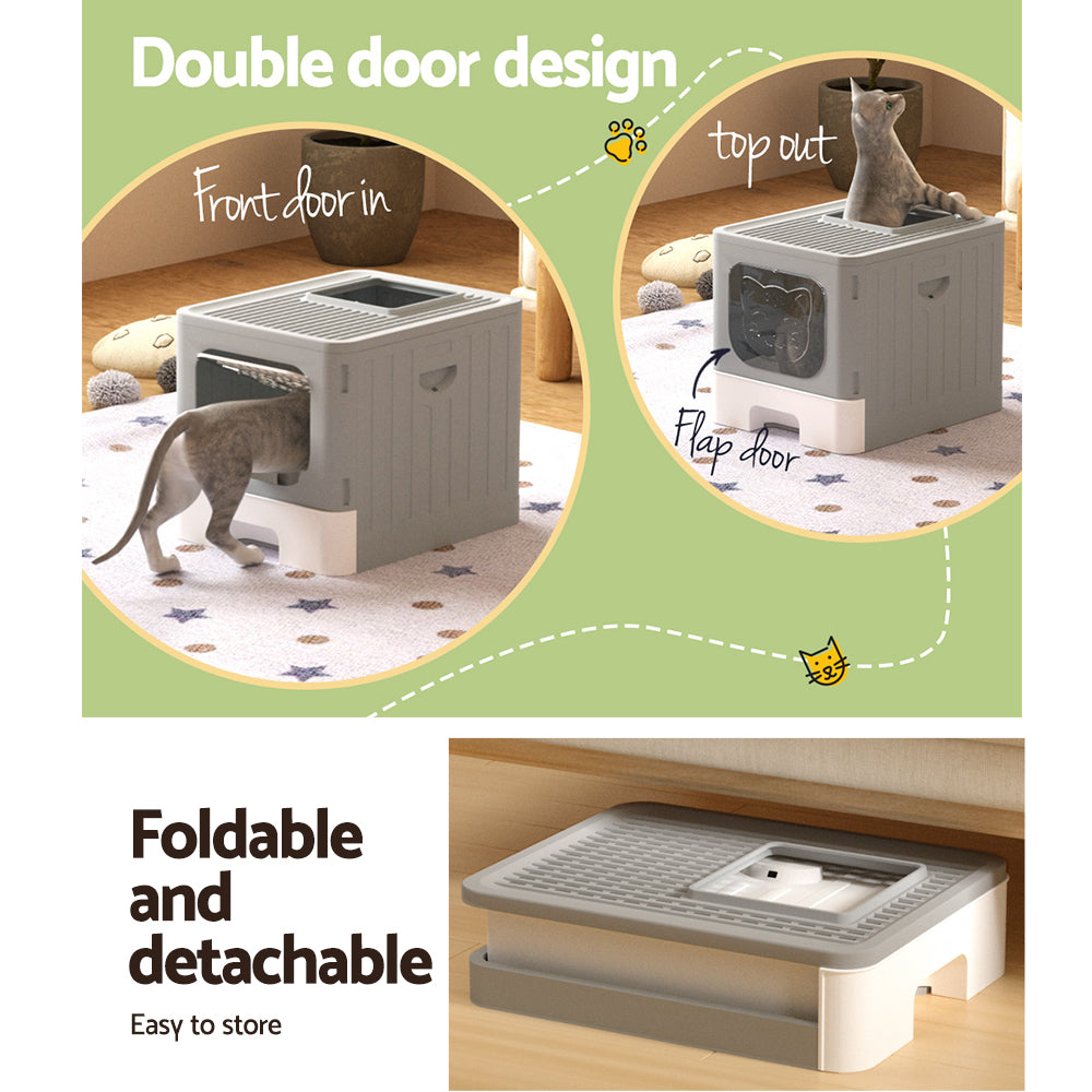 Foldable Hooded Cat Litter Box — Large Enclosed Tray