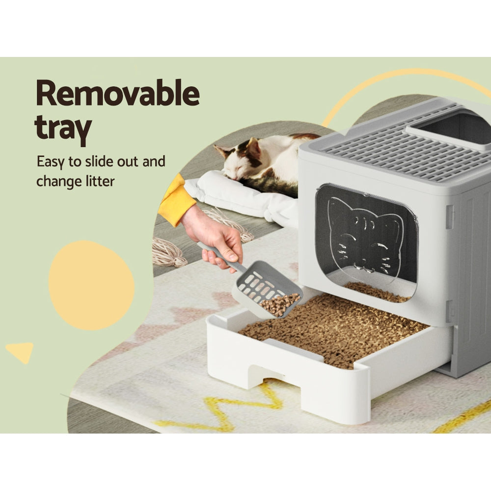 Foldable Hooded Cat Litter Box — Large Enclosed Tray