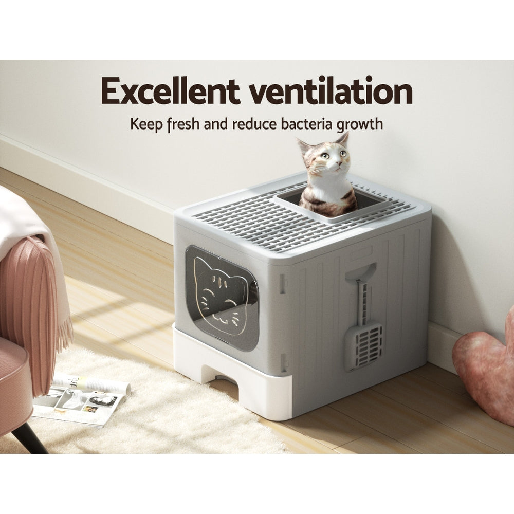 Foldable Hooded Cat Litter Box — Large Enclosed Tray