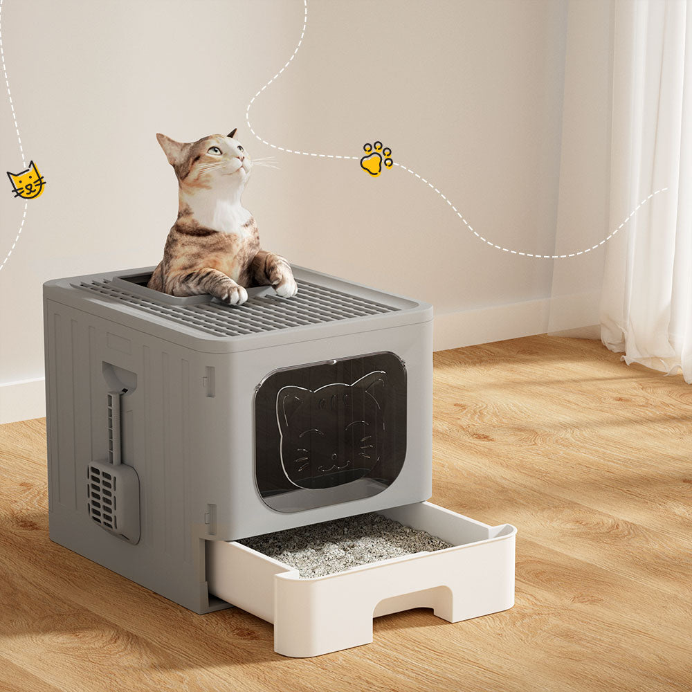 Foldable Hooded Cat Litter Box — Large Enclosed Tray