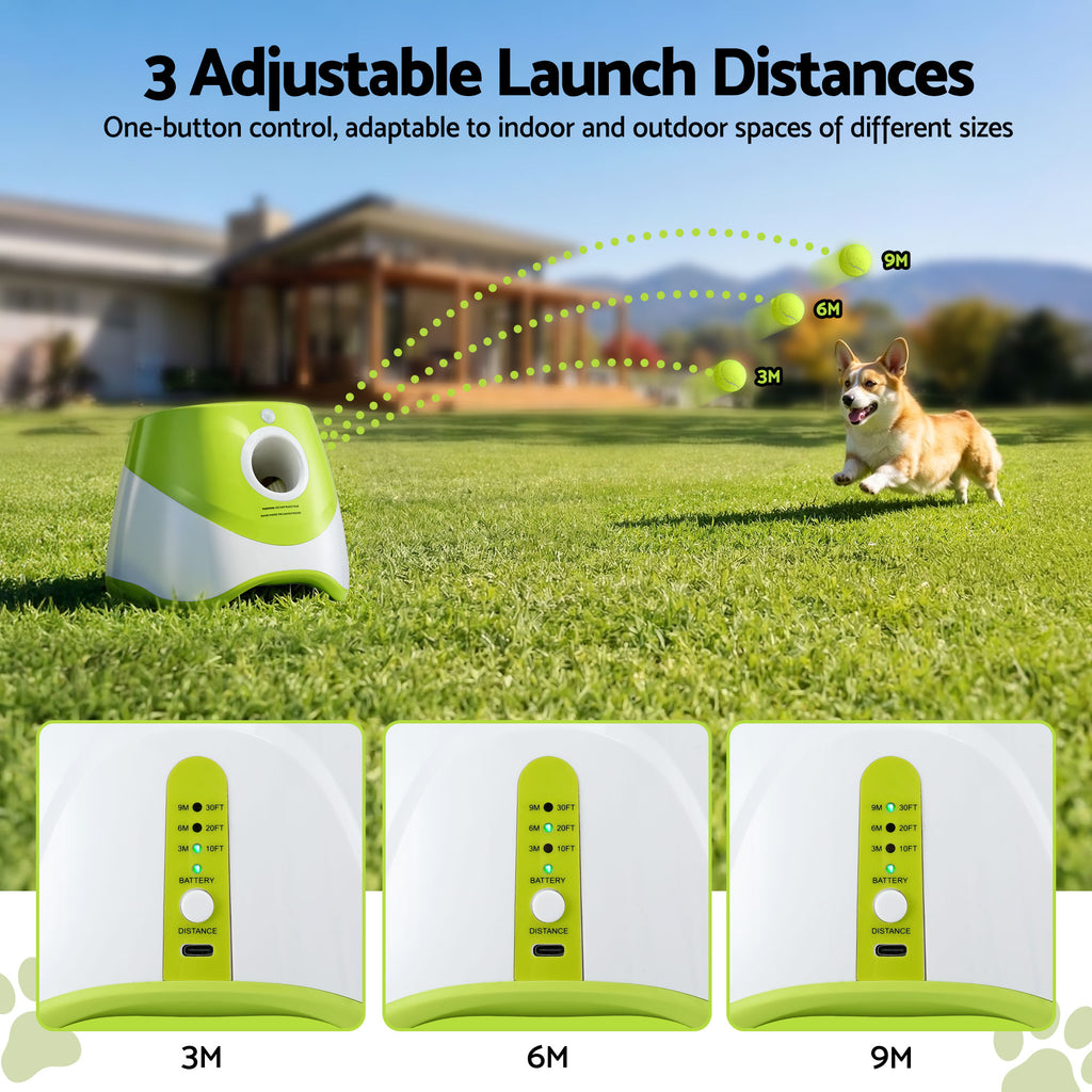 Automatic Dog Ball Launcher — 6 Balls, 3/6/9m Throw Distance