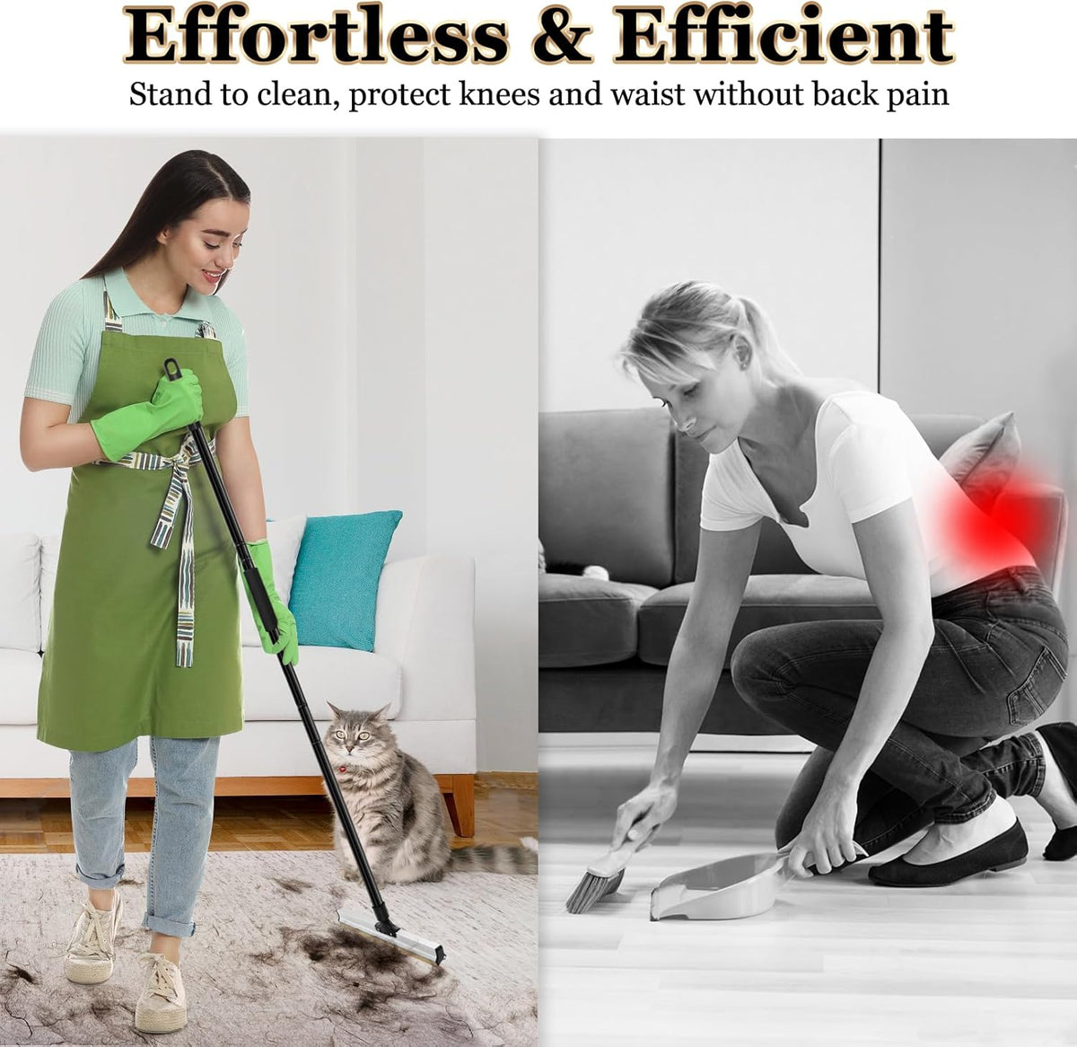 Pet Hair Remover Broom — Long-Handle Reusable Fur & Lint Rake