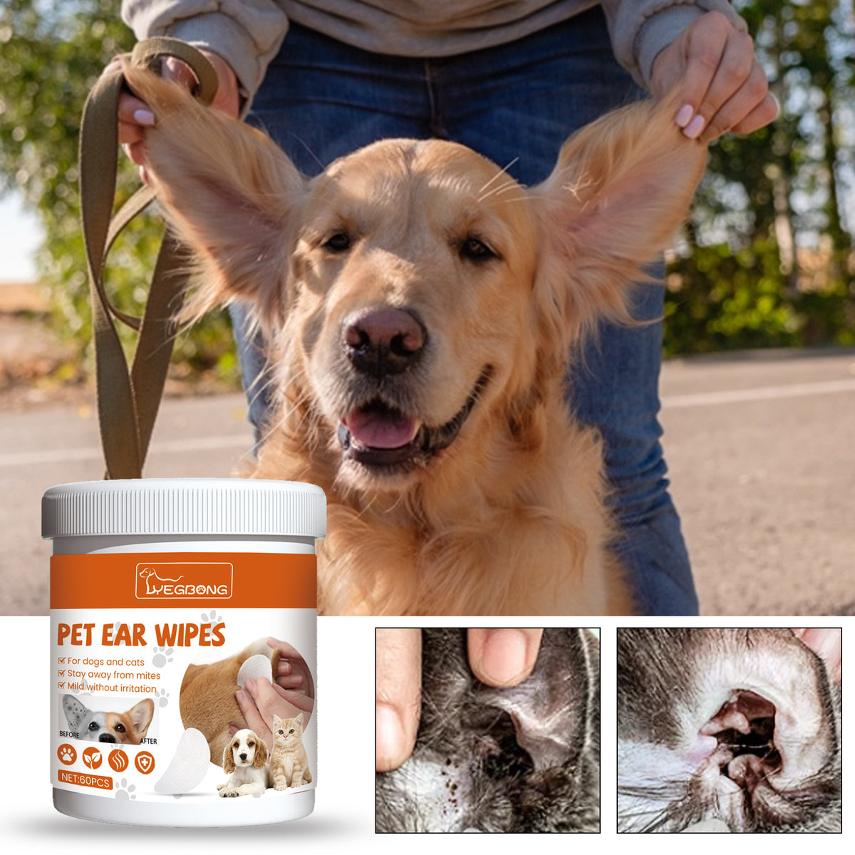 Pet Ear Cleaning Wipes — Gentle Deodorising Wipes for Dogs & Cats