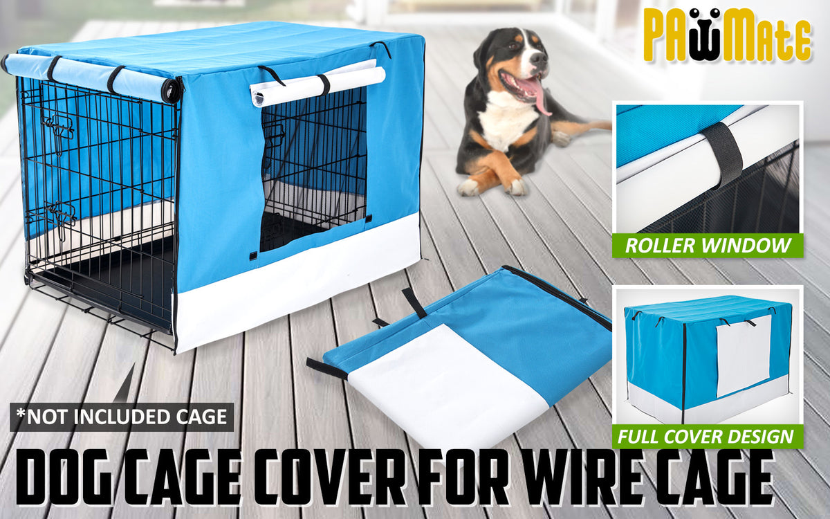 Dog Crate Cover — Fits 24in Wire Cage (Blue)