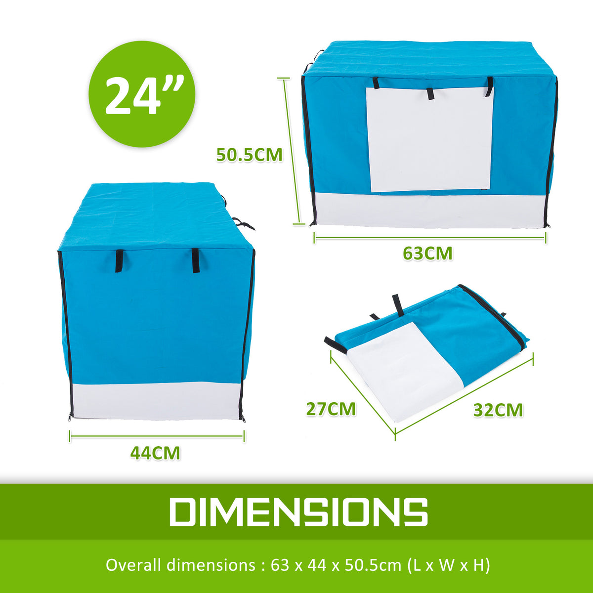 Dog Crate Cover — Fits 24in Wire Cage (Blue)