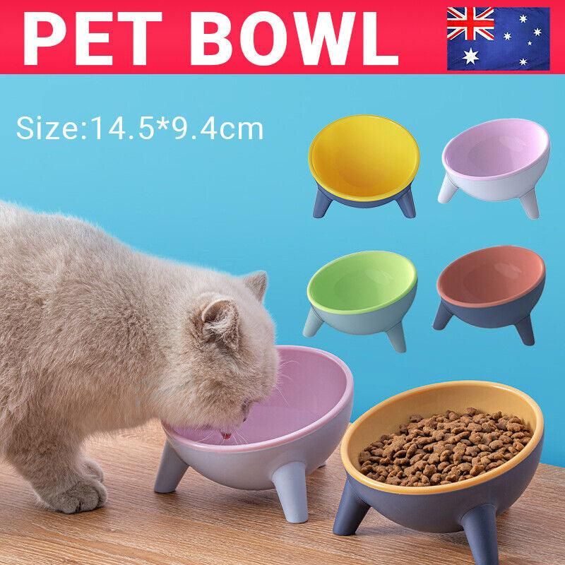 Raised Ceramic Cat Bowl — Tilted Elevated Feeder (Blossom Pink)