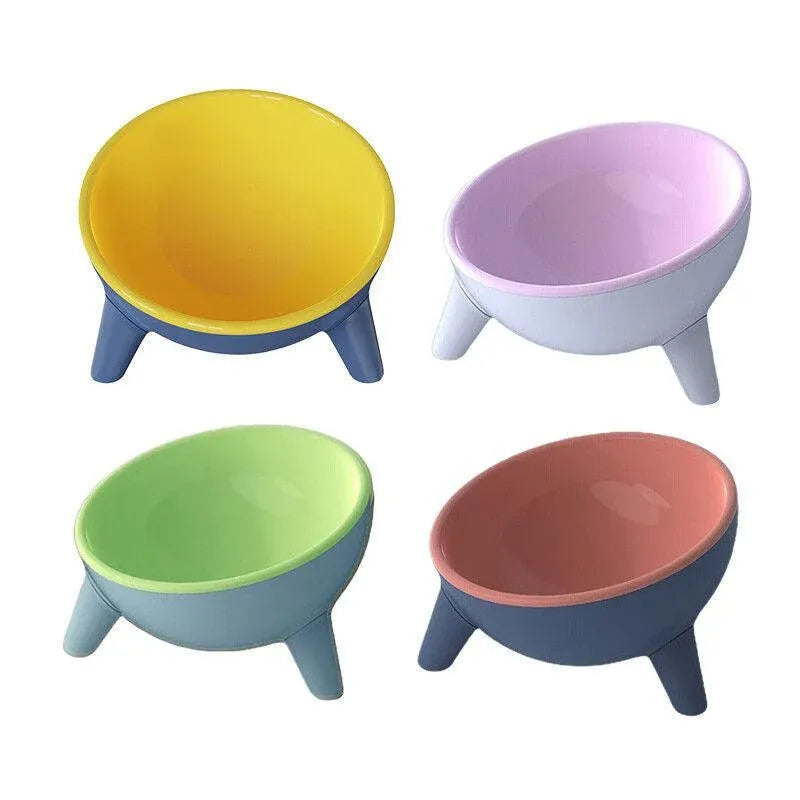 Raised Ceramic Cat Bowl — Tilted Elevated Feeder (Blossom Pink)