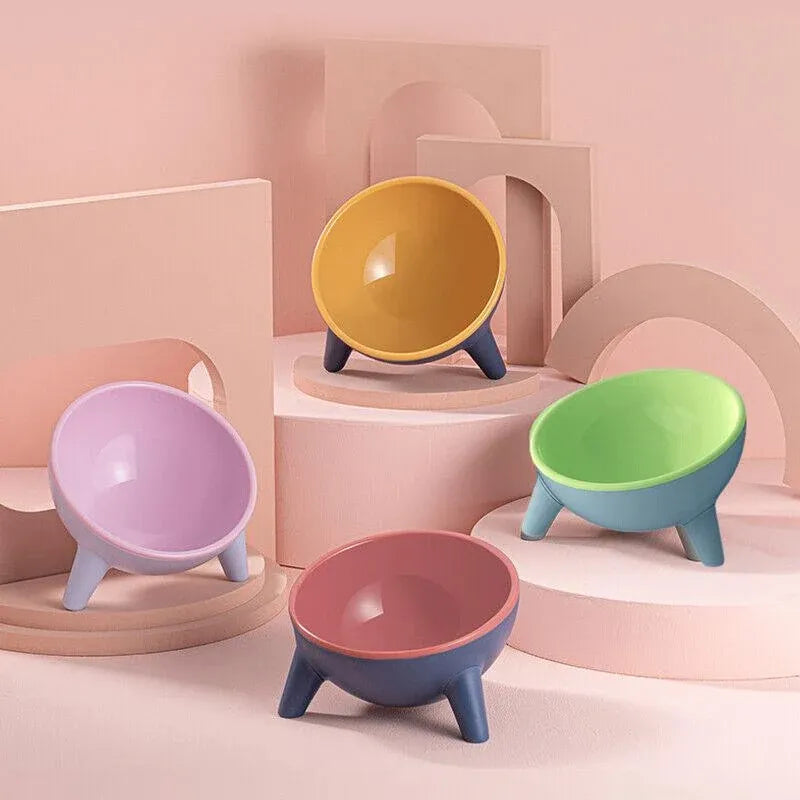Raised Ceramic Cat Bowl — Tilted Elevated Feeder (Blossom Pink)