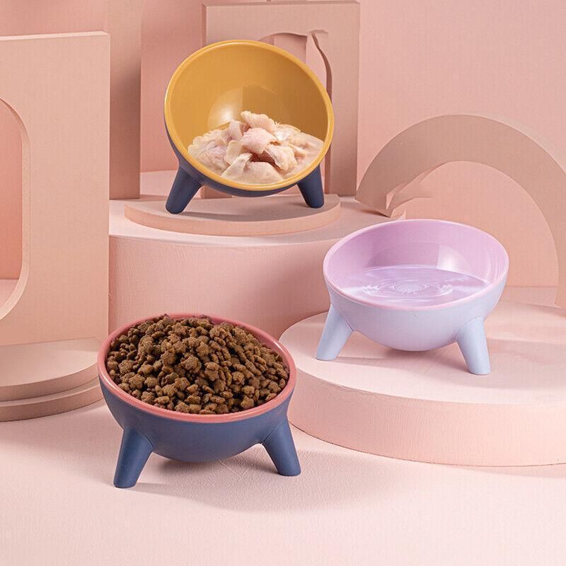 Raised Ceramic Cat Bowl — Tilted Elevated Feeder (Blossom Pink)