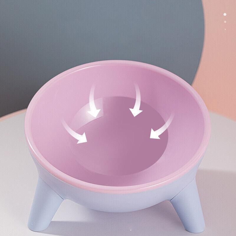 Raised Ceramic Cat Bowl — Tilted Elevated Feeder (Blossom Pink)